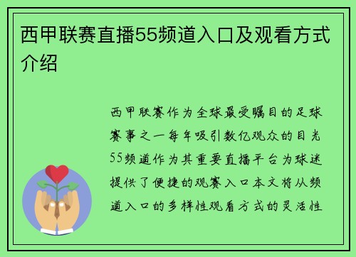 西甲联赛直播55频道入口及观看方式介绍
